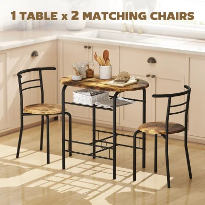 The Range HOMCOM 3-Piece Dining Table and Chairs Set with Shelf - Rustic Brown