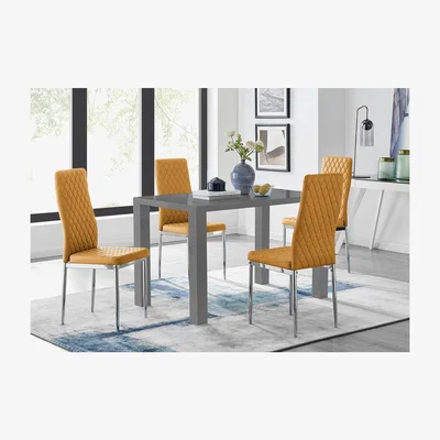 The Range Pivero 4 Grey High Gloss Dining Table and 4 Modern Milan Chair Set - Orange