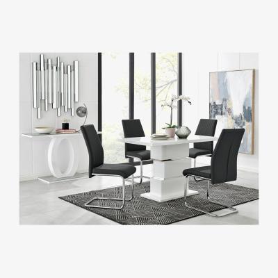 The Range Apollo Rectangle White High Gloss Chrome Dining Table And 4 Lorenzo Chairs - Black