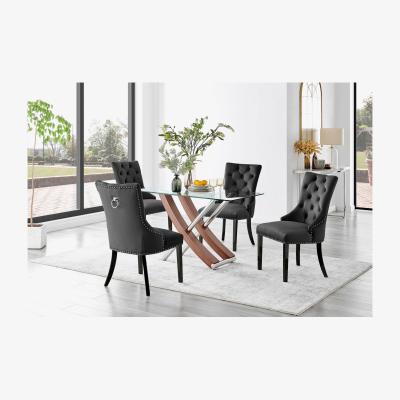The Range Mayfair Glass and Brown Wood Effect Dining Table 4 Belgravia Black Leg Chairs - Black