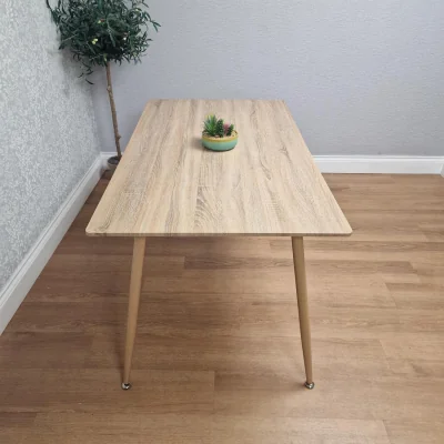The Range KOSY KOALA 4 Seater Modern Dining Table 140cm with Wood Effect Metal Leg and 4 Grey Chairs for Kitchen & Dining Room