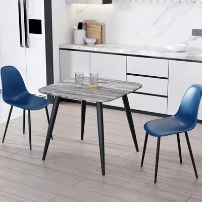 The Range Aspen Dining Set with Grey Oak Table and 2 Curve Plastic Chairs  - Blue
