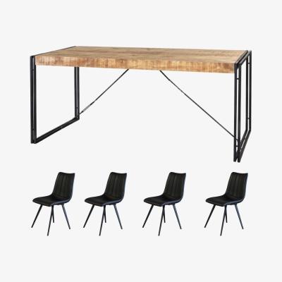 The Range Upcycled Medium Industrial Dining Table Set With 4 Chairs - Light Wood