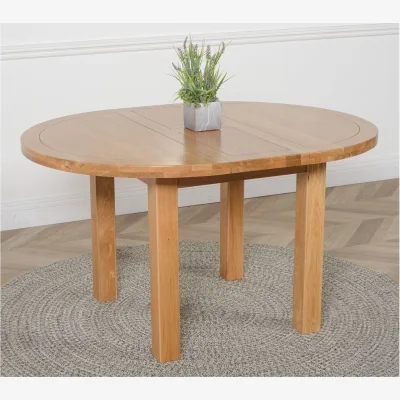 The Range 110 - 140cm Oak Extendable Round Dining Table + 6 Washington Leather Chairs - Cream