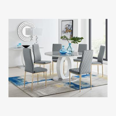 The Range Giovani Round Grey Large 120cm Table  4 Gold Leg Milan Chairs - Grey