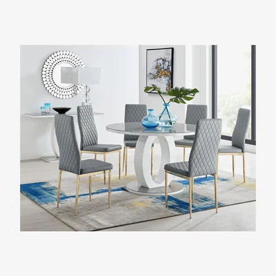 The Range Giovani Round Grey Large 120cm Table  4 Gold Leg Milan Chairs - Grey