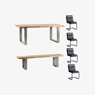 The Range Natural Live Edge Large Dining Table Set 4 Chairs And 1 Bench - Natural Wood