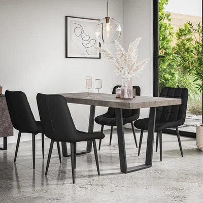 The Range Aria Dining Table And Chairs Concrete Effect Table With Nova Chairs - Black / 4