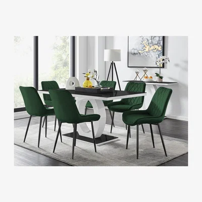 The Range Giovani 6 Black Dining Table  6 Pesaro Black Leg Chairs - Green