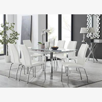 The Range Enna White Glass Extending Dining Table and 6 Isco Chairs - White