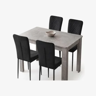 The Range High Back 4 Seater Dining Set with Stone Grey Effect Table and 4 Black Diamond Stitch Velvet Chairs - Black