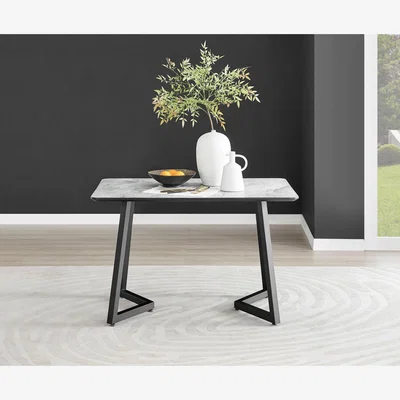 The Range Carson White Marble Effect Dining Table and 4 Willow Chairs - Mustard