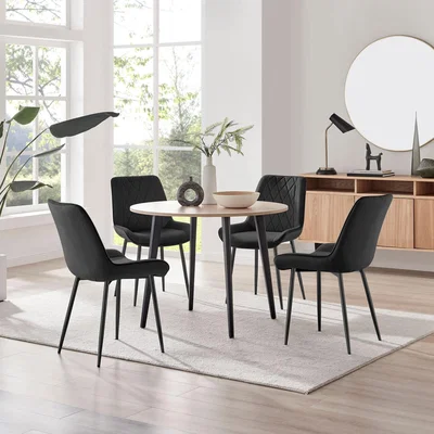 The Range Koko Oak Effect Round Dining Table And 4 Pesaro Black Leg Dining Chairs - Black