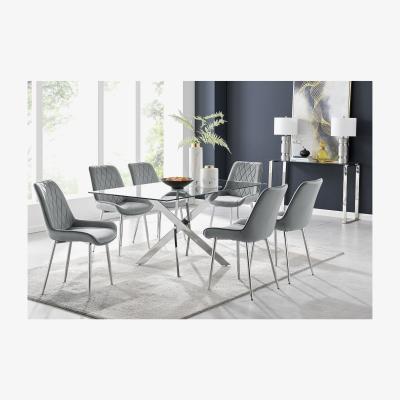 The Range Leonardo 6 Dining Table and 6 Pesaro Silver Leg Chairs - Grey