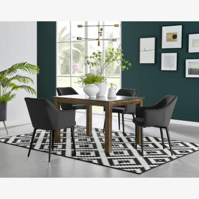 The Range Anders Dark Walnut Wood Dining Table and 4 Calla Black Leg Chairs - Black