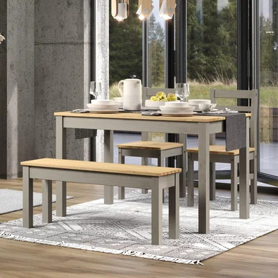 The Range Linea Grey 1500mm Table, Bench Seat and 2 Ladder Back chairs  - Grey washed wax