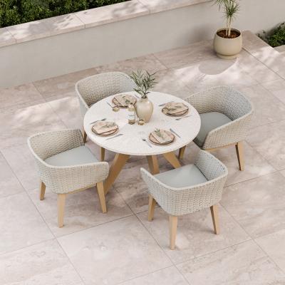The Range Astral 4 Seater Concrete Terrazo Dining Set - Cream, Soft Taupe, Natural / AcaciaConcreteRope