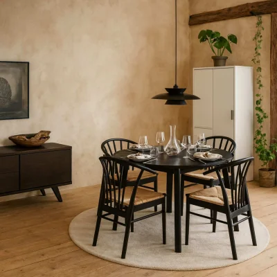 The Range Krakow Round Extending Dining Set with 4 Chairs Matt - Black
