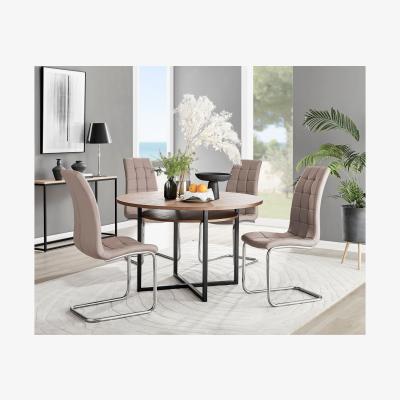 The Range Adley Brown Wood Storage Dining Table and 4 Murano Chairs - Cappuccino