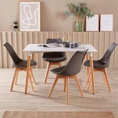 The Range Braga White Dining Table 4 Lisbon Grey Chairs - White