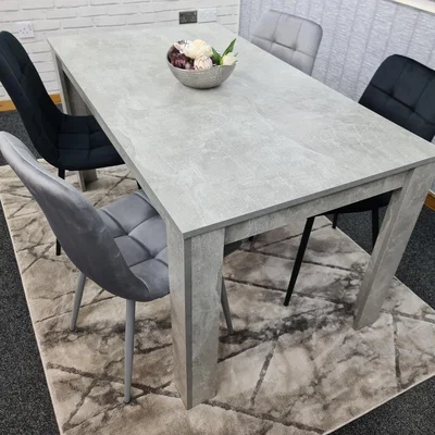 The Range Kitchen Dining Table and 4 Grey Black Tufted Velvet Chairs - Grey