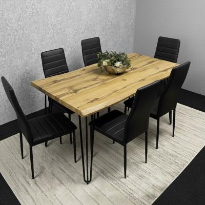 The Range Modern Dining Table Set and 6 Black Chairs Kitchen Furniture - Brown