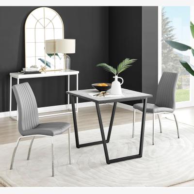 The Range Carson White Marble Effect Square Dining Table and 2 Isco Chairs - Grey