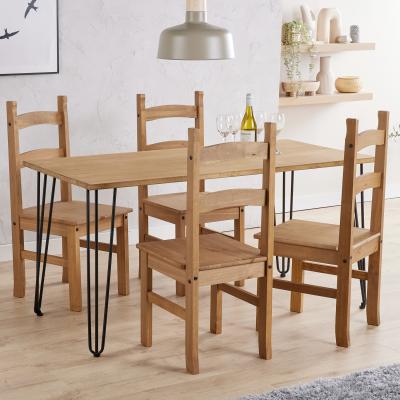 The Range Augusta large dining table with 4 chairs set - Antique waxed pine