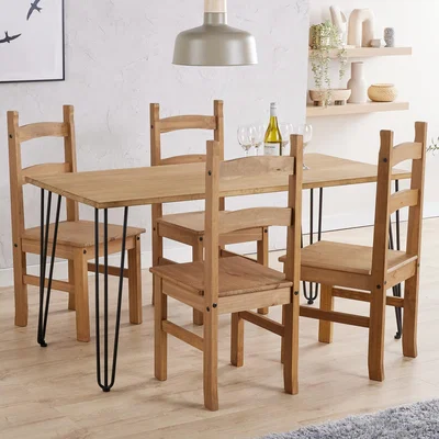 The Range Augusta large dining table with 4 chairs set - Antique waxed pine