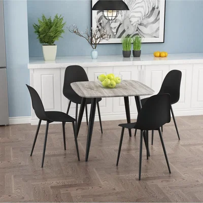 The Range Aspen Dining Set with Grey Oak Table and 4 Curve Plastic Chairs - Black