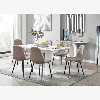 The Range White Imperia 6 Table and 6 Corona Black Leg Chairs - Yellow