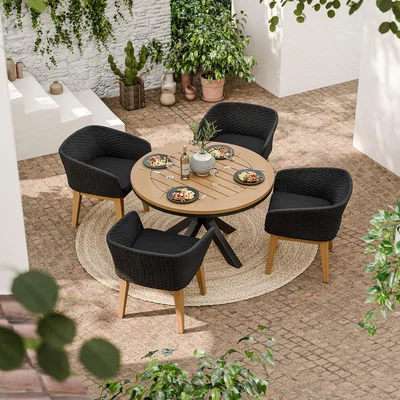 The Range Tuscany 4 Seater Dining Set - Black, Natural