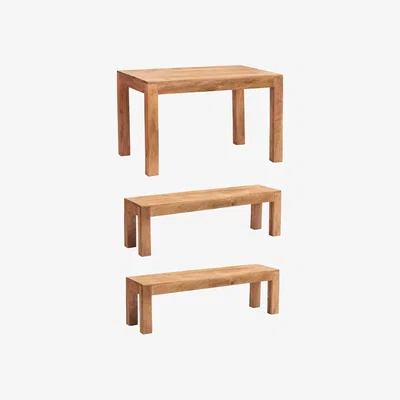 The Range Dakota Light Mango Wooden Large Dining Table 6Ft (180Cm) Set With 2 Benches - Light Wood