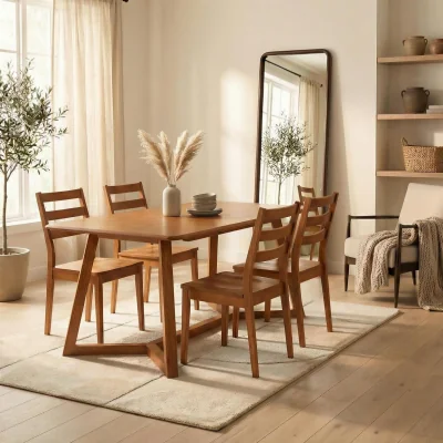 The Range Lulworth Walnut Effect Wood Dining Table 4 Lynton Chairs - Walnut
