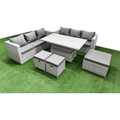 The Range Fimous 6-PC Rising Rattan Dining Set - 3-Seater Sofa, Big and Small Footstools, Light Grey - Light Grey