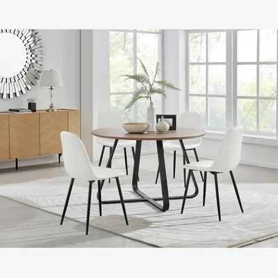 The Range Santorini Brown Round Dining Table And 4 Corona Black Leg Chairs - White