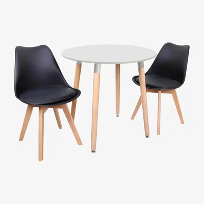 The Range Round Lorenzo Dining Set with a Table and Chairs Set of 2 - Black
