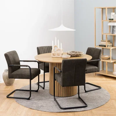 The Range Yale Dining Table in Oak 120cm includes 4 Adele Dining Chairs in Grey Fabric - Oak & Grey