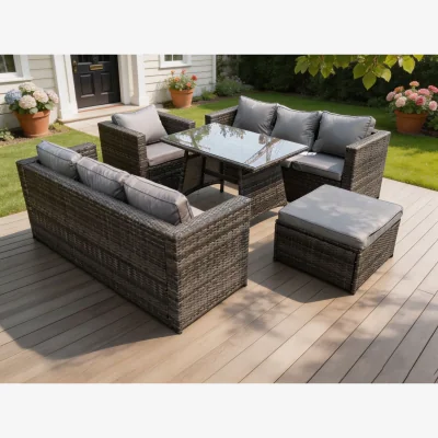 The Range 8 Seater Rattan Sofa Loung Set Dining Table Arm Chair - Dark Grey Mixed