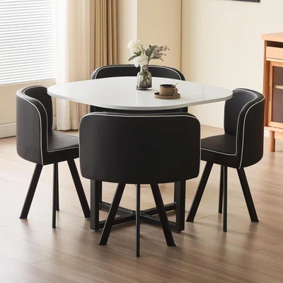 The Range White Square Dining Table Set with 4 Chairs - Black