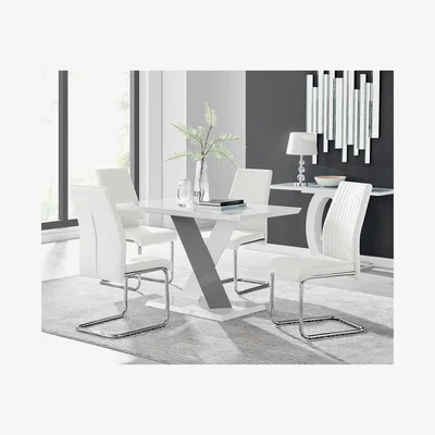 The Range Monza White High Gloss Dining Table  4 Lorenzo Chairs - White