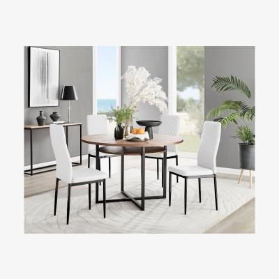 The Range Adley Brown Wood Storage Dining Table and 4 Milan Black Leg Chairs - White