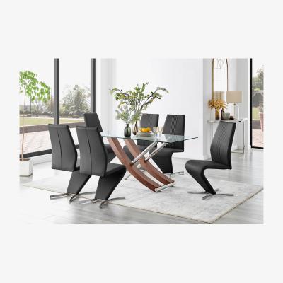 The Range Mayfair Glass and Brown Wood Effect Dining Table and 6 Willow Chairs - Black