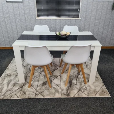 The Range Dining table and 4 White Tulip Chairs kitchen Set of 4 dining room furniture - Black White