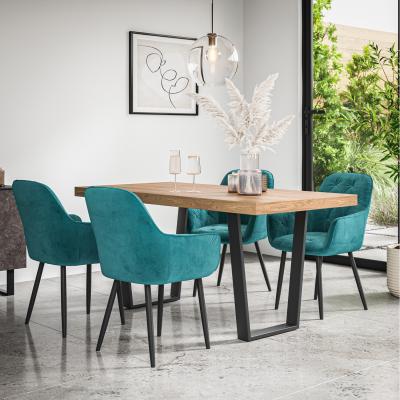 The Range Aria Dining Table And Chairs - Oak Effect Table w 4-6 Anika Velvet Chair - Blue / 4