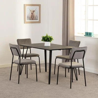 The Range Marlow and Sheldon Dining Set - Black Marble Effect  - Black Marble Effect - Grey Velvet