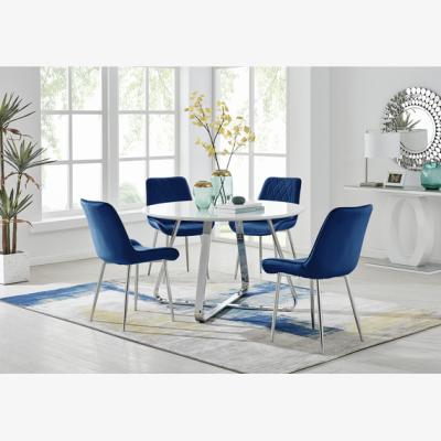 The Range Santorini White Round Dining Table with 4 Pesaro Silver Leg Chairs - Black