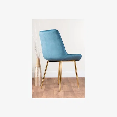 The Range Giovani Round Black Large 120cm Table  6 Pesaro Gold Leg Chairs - Blue