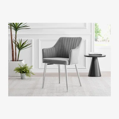 The Range Palma White High Gloss Round Dining Table and 6 Calla Silver Leg Chairs - Grey