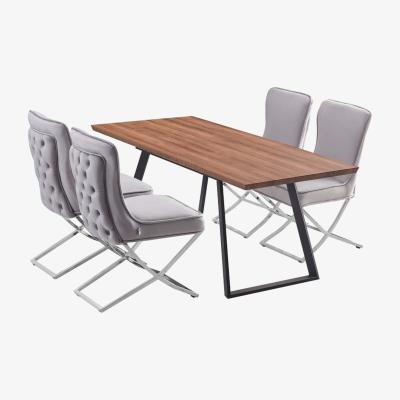 The Range Trafalgar Toga LUX Dining Set with a Table and 4 Velvet Upholstered Chairs - Light Grey